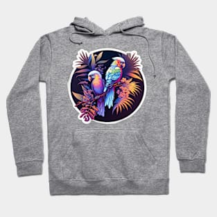 Surreal Majestic Parrots on Tree Branch with Leaves Hoodie